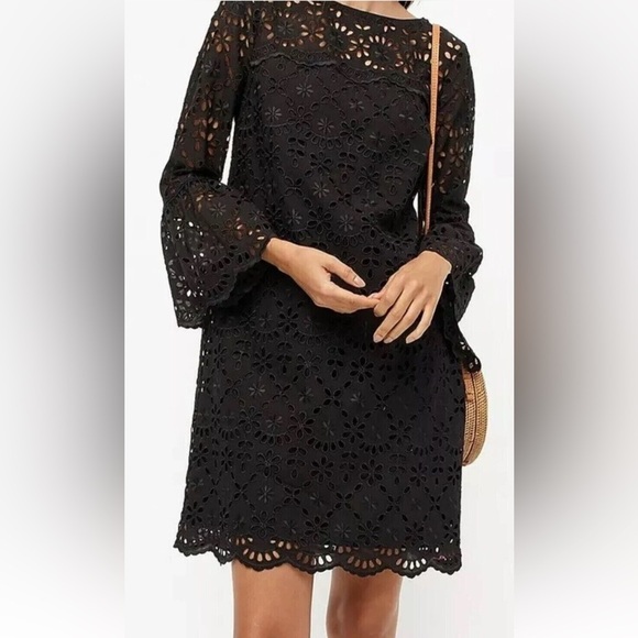 J. Crew black eyelet lace flutter sleeve dress sz 12 - Picture 1 of 11